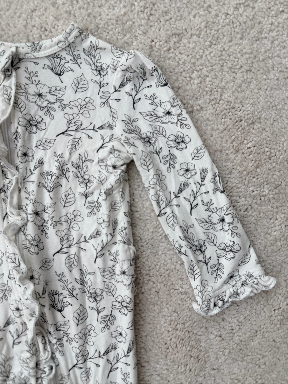Little Me White and Black Floral Footie Ruffled Zippered One Piece - Picture 4 of 10